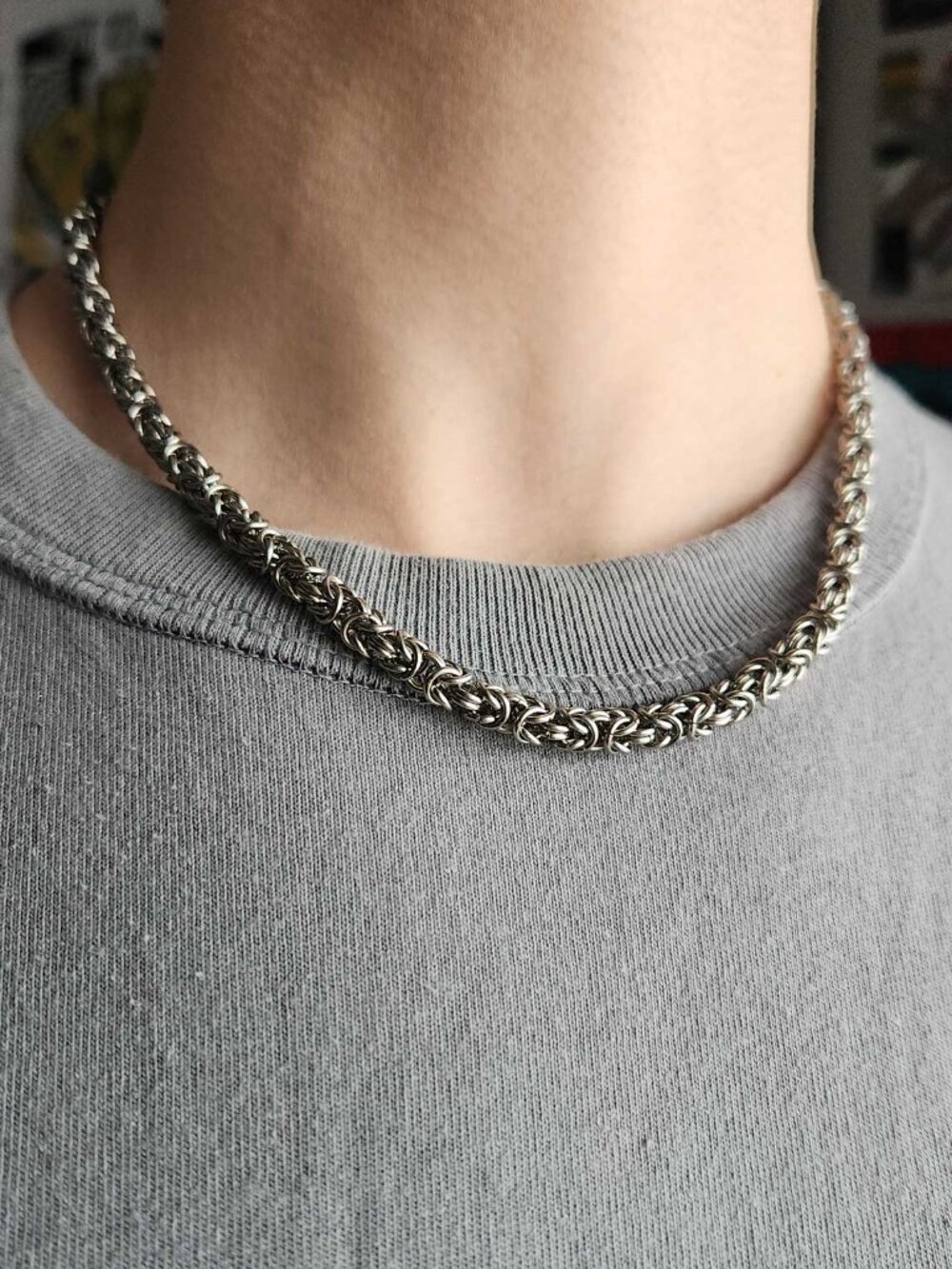 18 inch silver byzantine necklace handmade with stainless steel